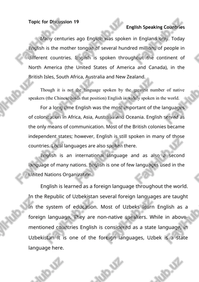 english speaking countries — DOC
