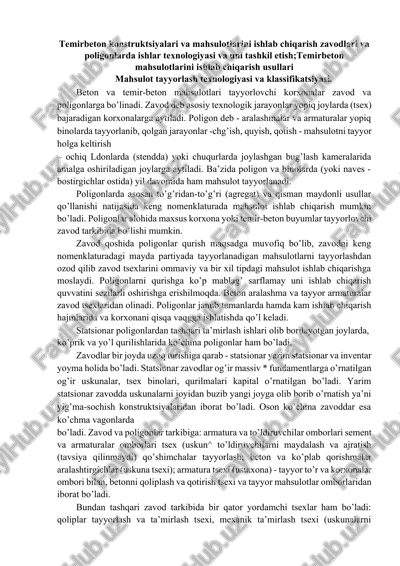 temirbeton konstruktsiyalari va mahsulotlarini ishlab chiqarish — DOCX