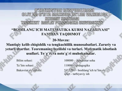 boshlang`ich matematika kursi nazariyasi — PPT