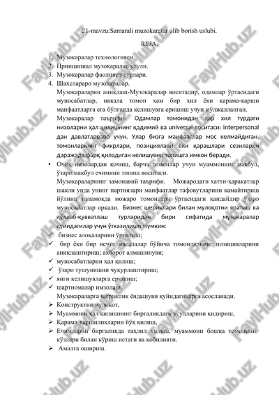 samarali muzokaralar olib borish uslubi — DOCX