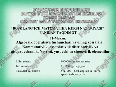 boshlang`ich matematika kursi nazariyasi — PPT