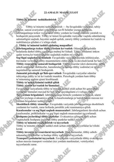 tibbiy ta’minotni tashkillashtirish — DOCX