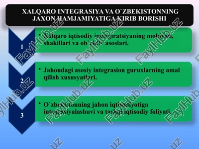 xalqaro integrasiya va o`zbekistonning jaxon hamjamiyatiga kirib borishi — PPTX