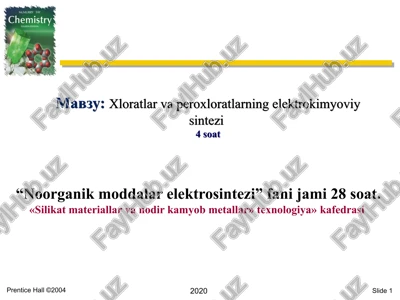 xloratlar va peroxloratlarning elektrokimyoviy sintezi — PPT