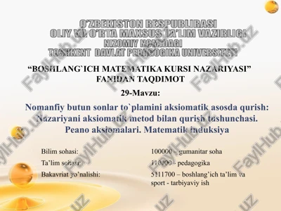 boshlang`ich matematika kursi nazariyasi — PPTX