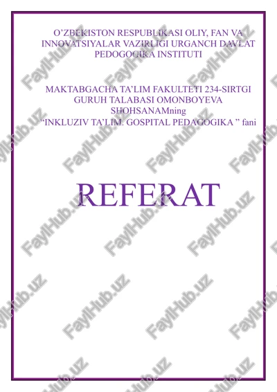inkluziv ta’lim. gospital pedagogika — DOCX