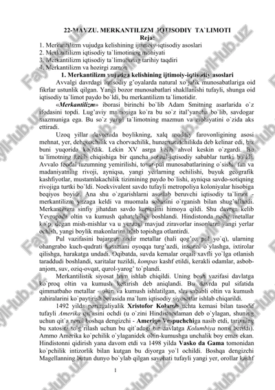 merkantilizm iqtisodiy ta`limoti — DOCX