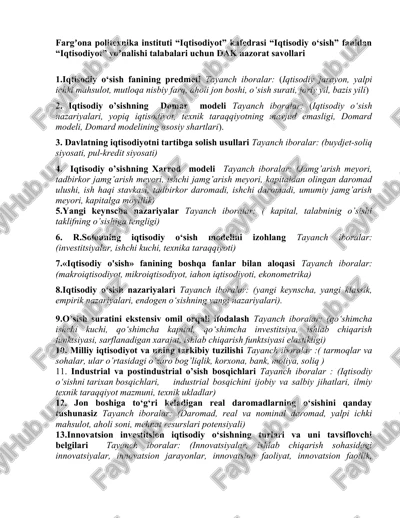 iqtisodiyot yoʼnalishi talabalari uchun dak nazorat savollari — DOC