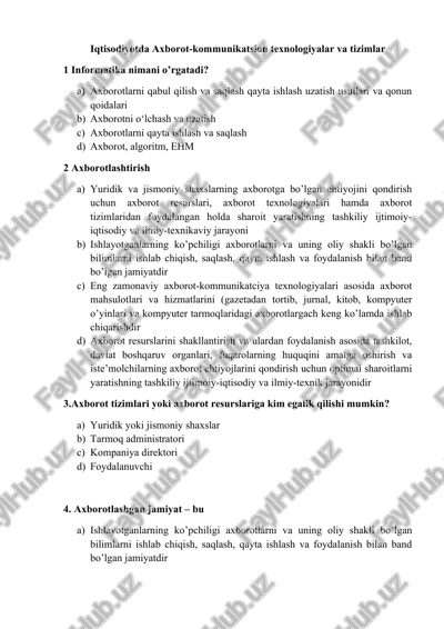 iqtisodiyotda axborot-kommunikatsion texnologiyalar va tizimlar — DOCX