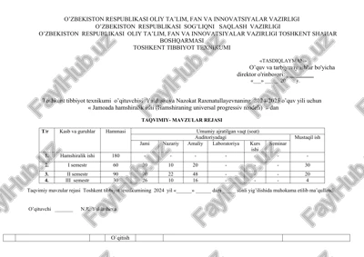 taqvimiyl mavzular rejasi — DOCX