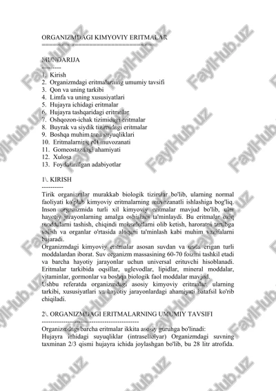 organizmdagi kimyoviy eritmalar — DOCX