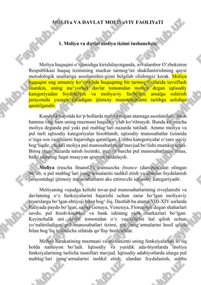 moliya va davlat moliyaviy faoliyati — DOCX