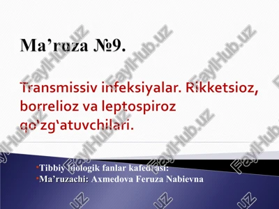 ma’ruza no9, transmissiv infeksiyalar. rikketsioz, borrelioz va leptospiroz qo‘zg‘atuvchilari. — PPT