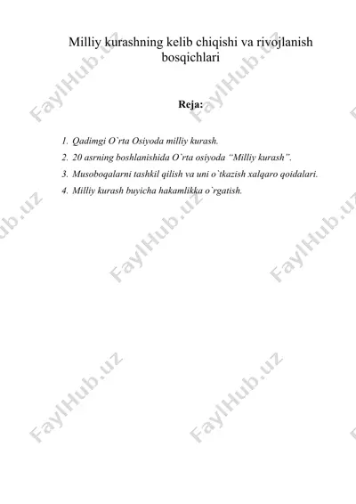 milliy kurashning kelib chiqishi va rivojlanish bosqichlari — DOCX