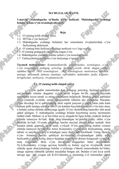 maktabgacha ta’limda o’yin faoliyati — DOCX