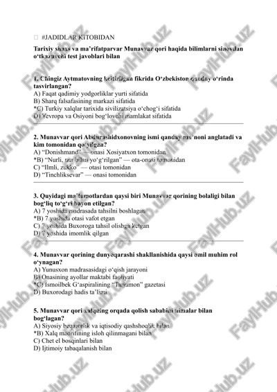jadidlar kitobidan test . munavvar qori abdurashidxonov — DOCX