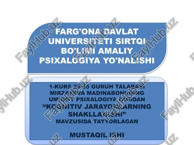 kognitiv jarayonlarning shakllanishi — PPTX