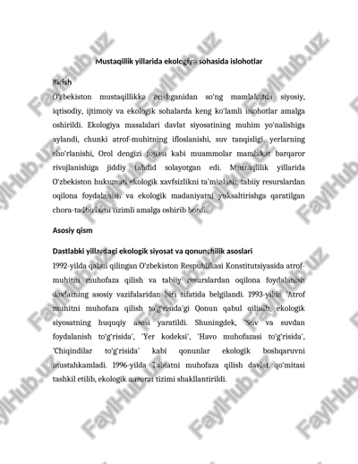 ekologiya sohasida islohotlar — DOCX