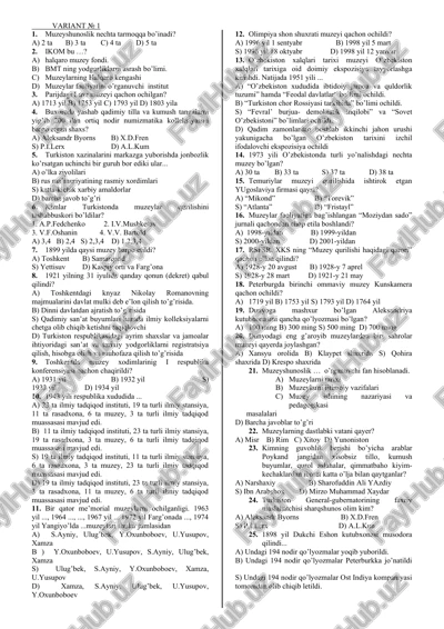 muzeyshunoslik test savollari — DOC