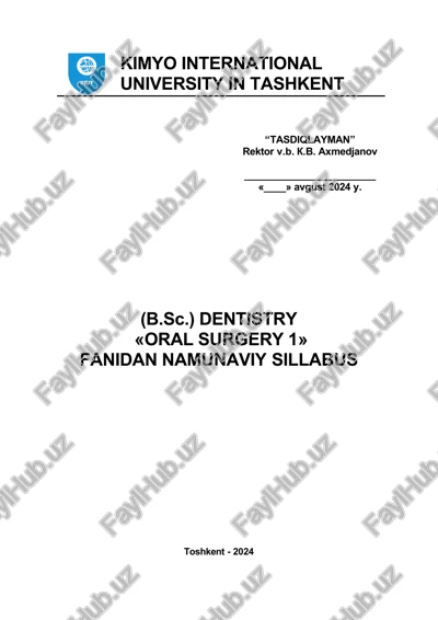 b.sc. dentistry "oral surgery 1" fanidani namunaviy sillabus — DOCX