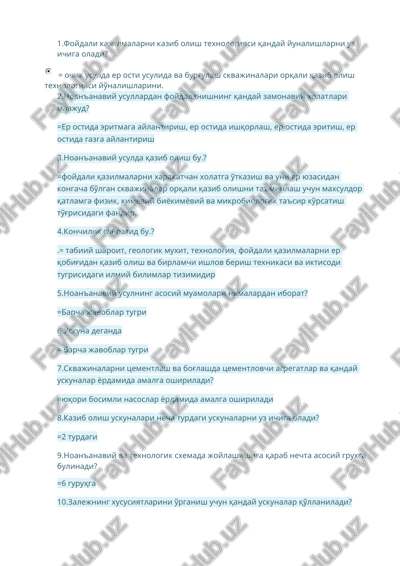 foydali kazilmalarni kazib olish texnologiyasi — DOCX
