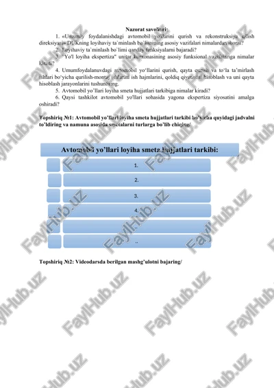 umumiy foydalanishdagi avtomobil yo'llarini qurish va rekonstruksiya qilish direksiyasi — DOCX
