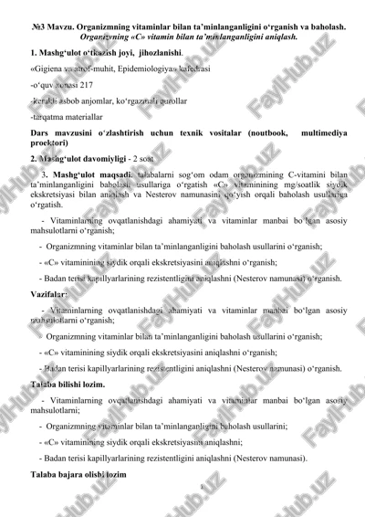 organizmning vitaminlar bilan ta’minlanganligini o‘rganish va baholash — DOCX
