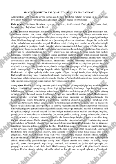 hindiston xalqlari xo‘jaligi va ma’daniyati — DOCX