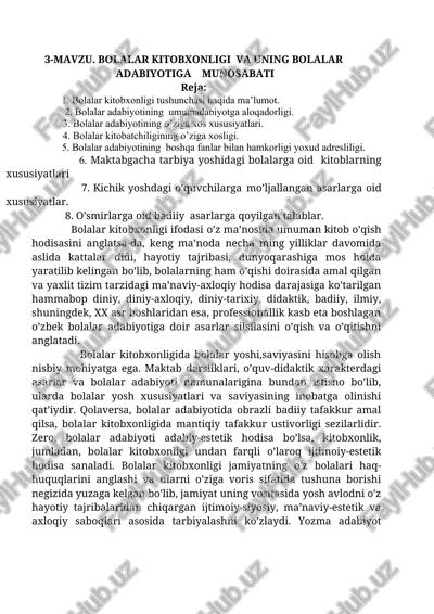 bolalar kitobxonligi va bolalar adabiyotiga munosabati — DOCX