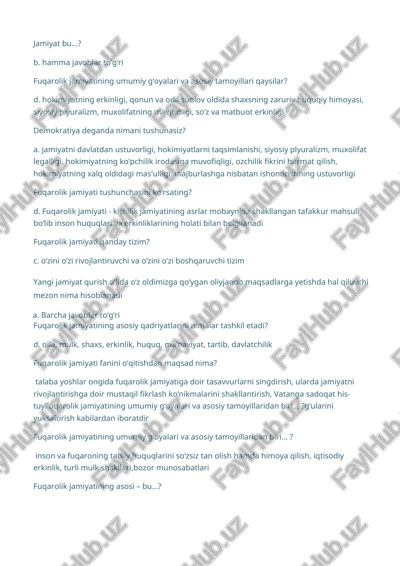 fuqarolik jamiyatining asosiy qadriyatlarini nimalar tashkil etadi? — DOCX