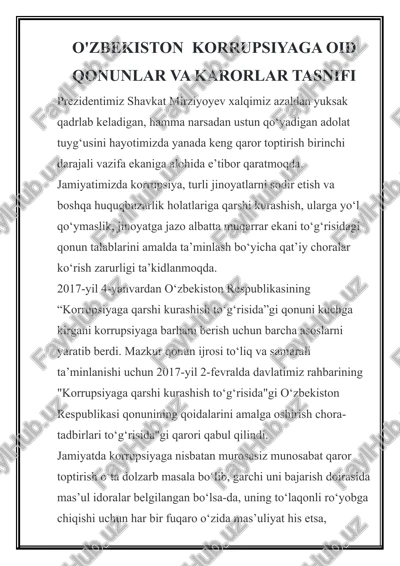 o'zbekiston korrupsiyaga oid qonunlar va karorlar tasnifi — DOCX