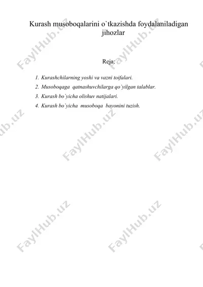 kurash musoboqalarini o`tkazishda foydalaniladigan jihozlar — DOCX