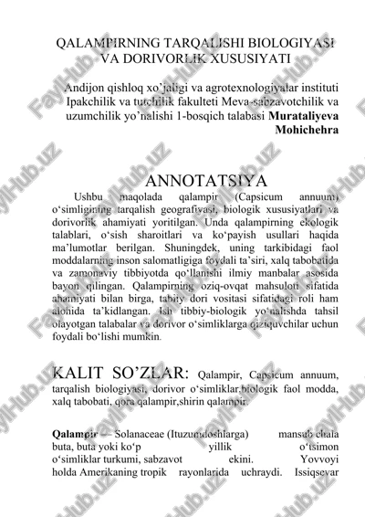 qalampirning tarqalishi biologiyasi va dorivorlik xususiyati — DOCX