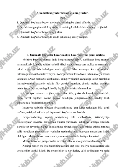 qimmatli kogʻozlar bozori va uning turlari — DOCX