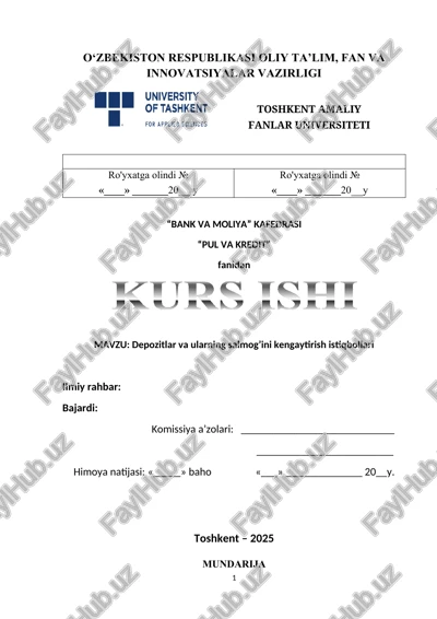 depozitlar va ularning salmog’ini kengaytirish istiqbollari — DOCX