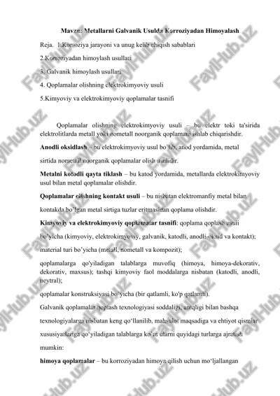 metallarni galvanik usulda korroziyadan himoyalash — DOCX
