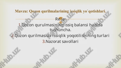 qozon qurilmalarining issiqlik yo`qotishlari — PPT
