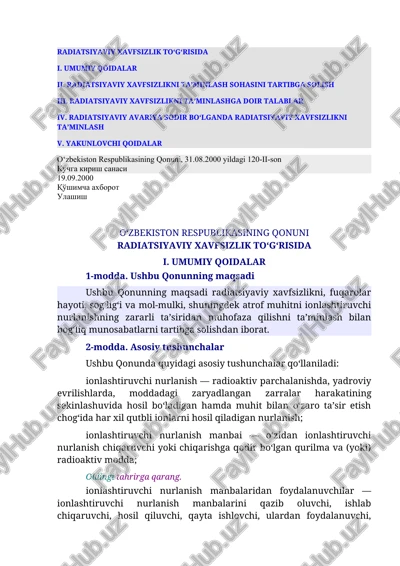 radiatsiyaviy xavfsizlik to‘g‘risida — DOCX