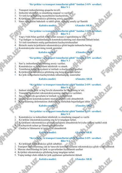 ko‘priklar va transport tonnellarini qilish — DOCX
