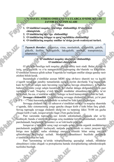 stress omillar va ularga o‘simliklari javob reaktsiyalari — DOCX