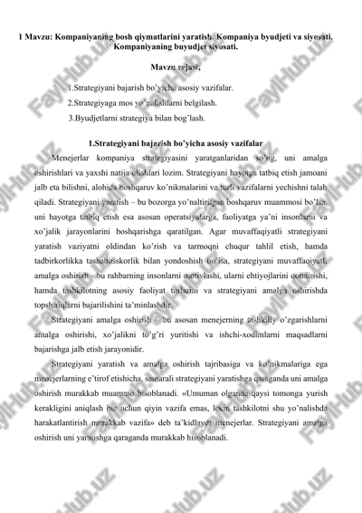 kompaniyaning bosh qiymatlarini yaratish — DOCX