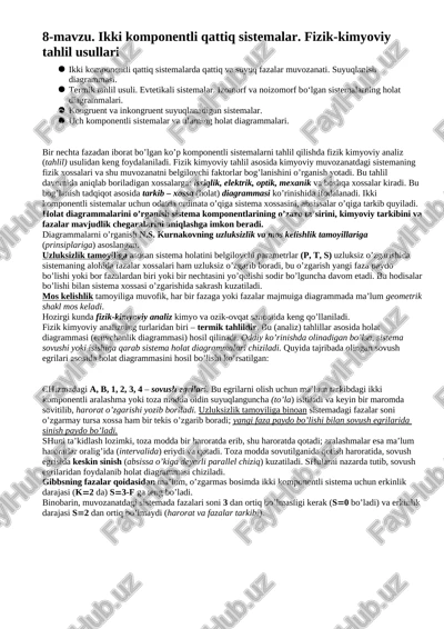 ikki komponentli qattiq sistemalar. fizik-kimyoviy tahlil usullari — DOC