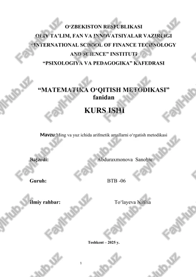 ming va yuz ichida arifmetik amallarni o‘rgatish metodikasi kurs ishi — DOCX