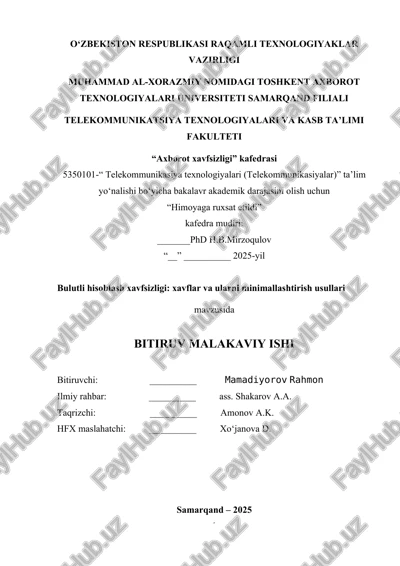 bulutli xisozblash xasizligi : xavflar va ularni minimallashtirish usullari — DOCX
