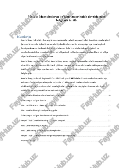 maxsulotlarga bo'lgan yuqori talab davrida narx belgilash tartibi — DOCX
