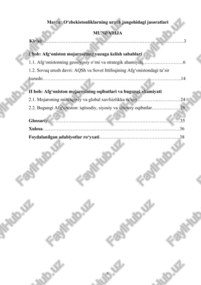 oʻzbekistonliklarning urush jangohidagi jasoratlari — DOCX