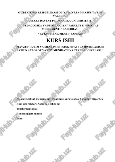"ta'lim va menejmentning sifati va rivojlanishi uchun axborot va kommunikatsiya texnologiyalari" — DOCX