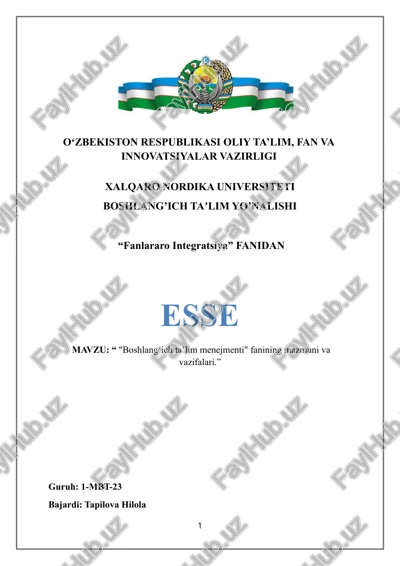 boshlangʻich taʼlim menejmenti mazmuni va vazifalari.. esse (word ,) — DOCX