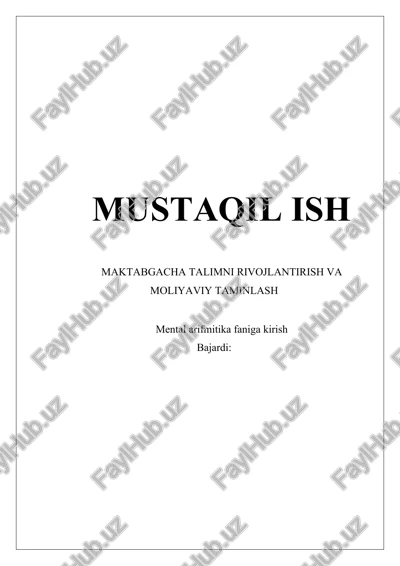 maktabgacha talimni rivojlantirish va moliyaviy taminlash — DOCX