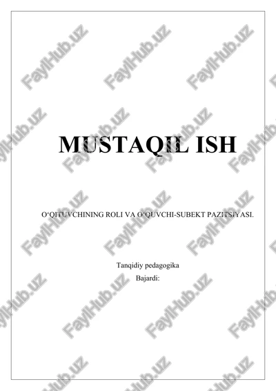 oʻqituvchining roli va oʻquvchi-subekt pazitsiyasi — DOCX